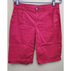 Kim Rogers Pink Flat Front Denim Bermuda Shorts 8 Lightweight Stretch Soft